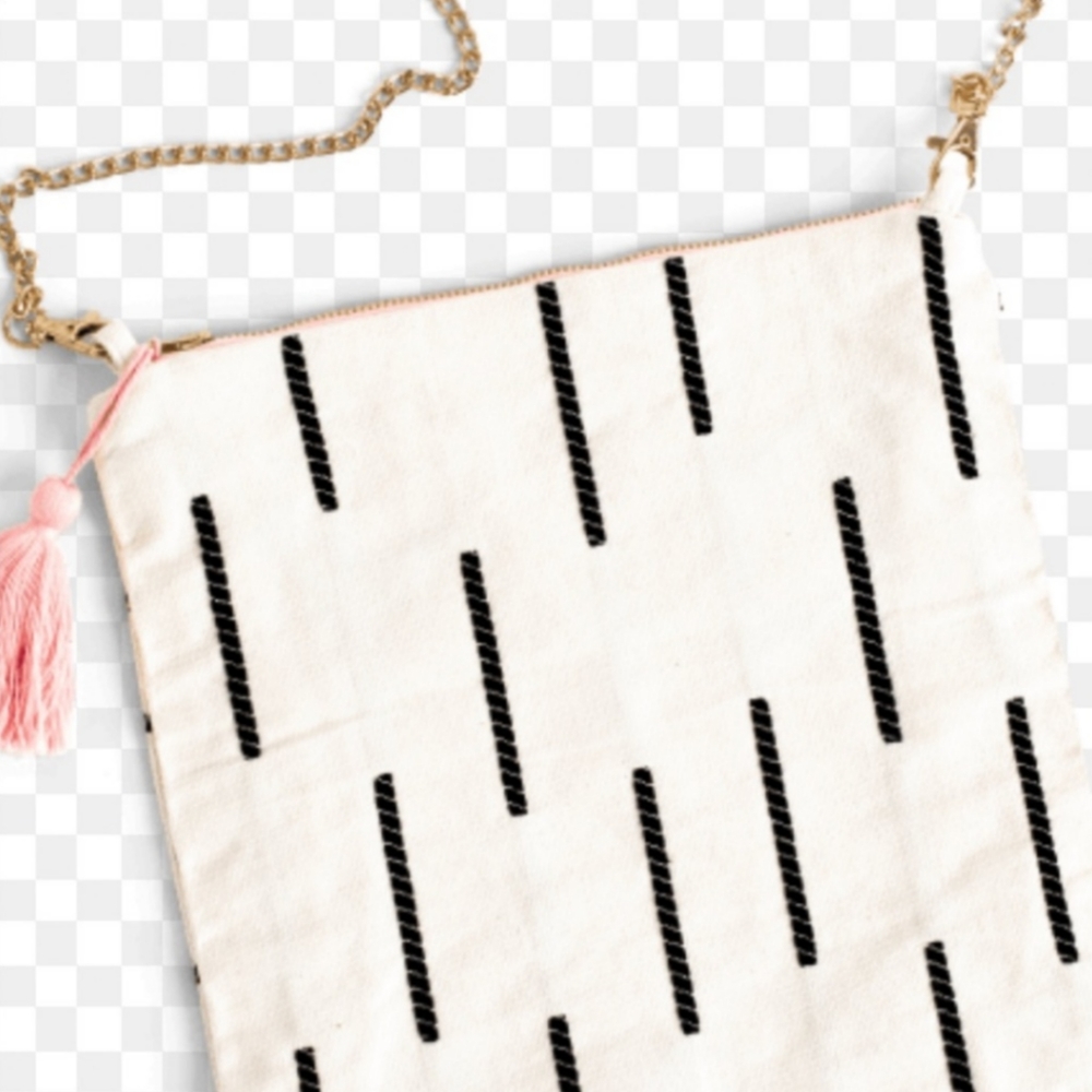 Tribe Alive for Causebox Ivory Black fold over clutch bag purse